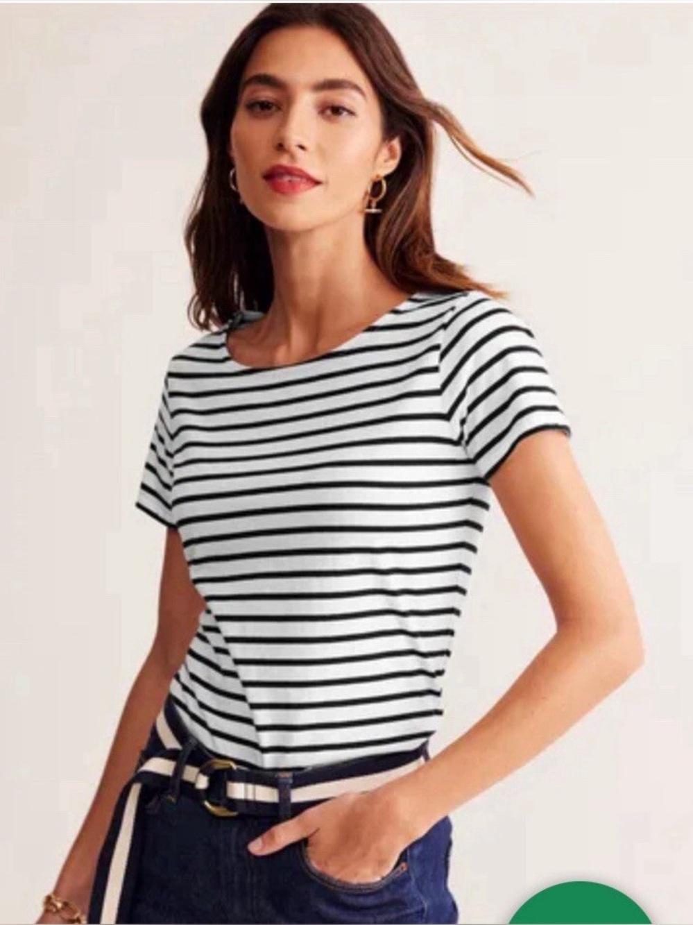 Boden Ella Breton Black Short Sleeve Basic Classic Casual Cotton Striped Shirt
